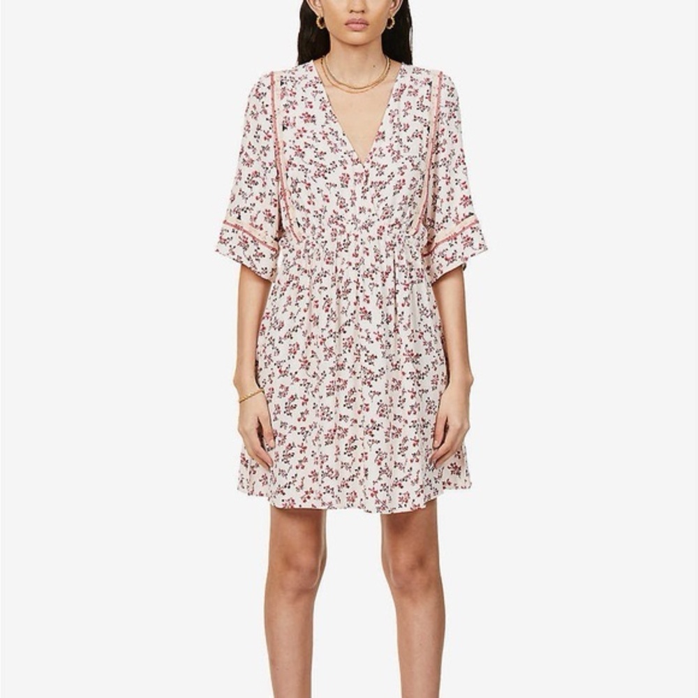 ba&sh | Sete Floral Print Mini Lady Dress Medium Cottagecore Boho Red & Cream